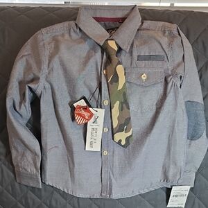 Sovereign Code Kids Gray Button-Down Shirt with Camo Tie